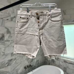 B SIDES Light Wash Raw Hem Denim Shorts